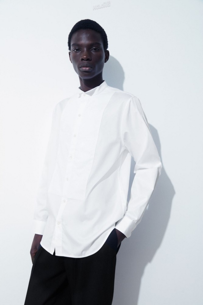 White COS The Poplin Tuxedo Shirt Shirts | PZ76-X8VM