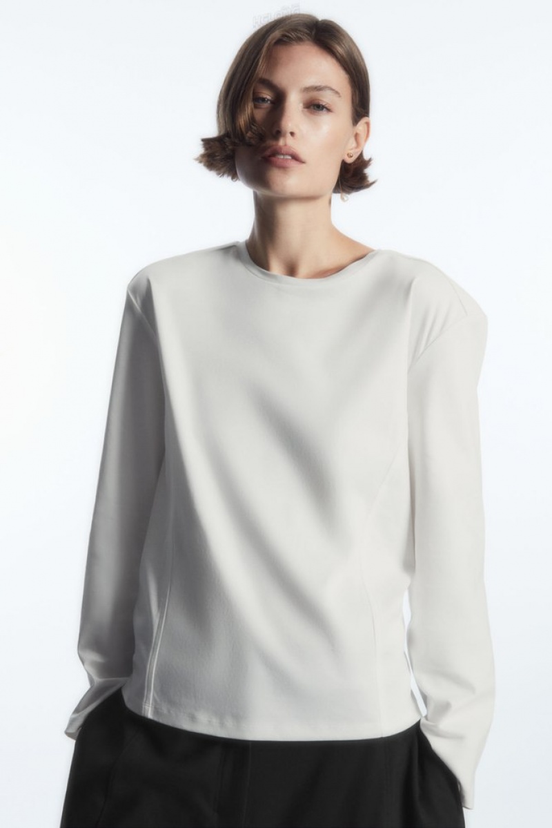 White COS Waisted Long-Sleeved Top Tops | HI23-Q2UF