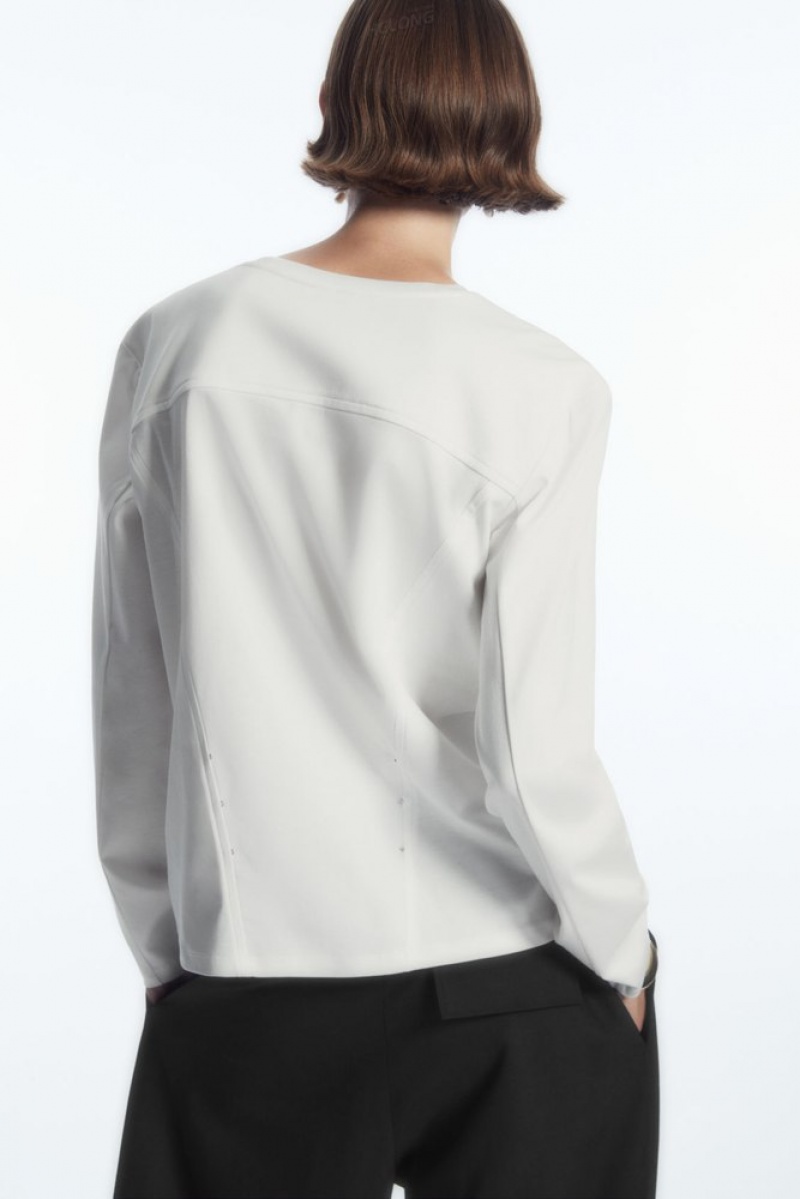 White COS Waisted Long-Sleeved Top Tops | HI23-Q2UF