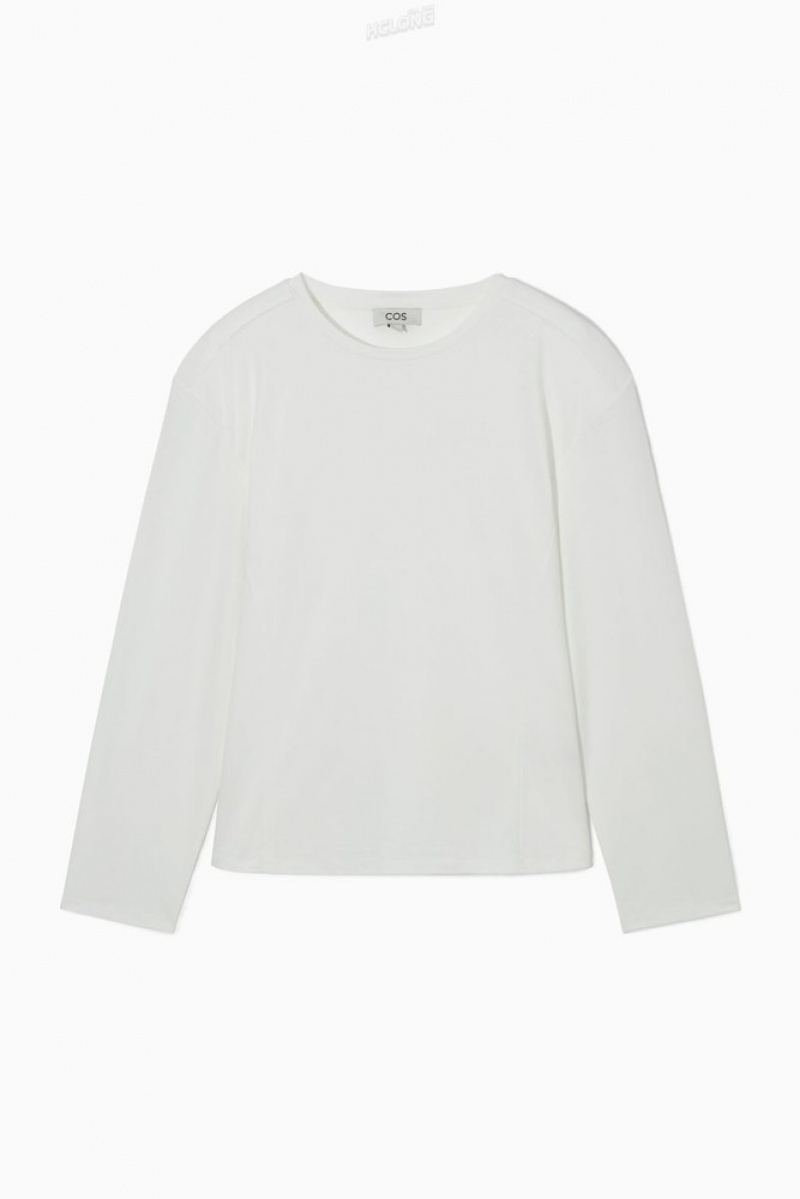 White COS Waisted Long-Sleeved Top Tops | HI23-Q2UF