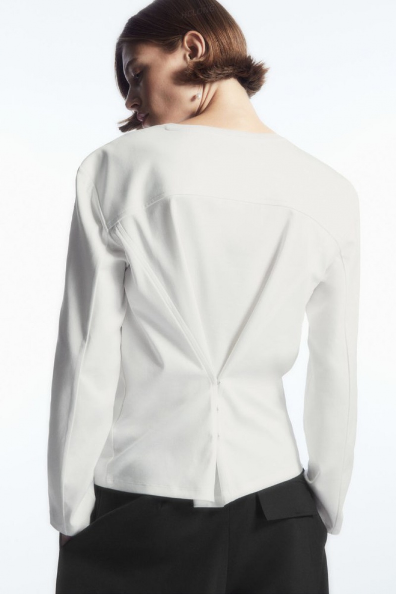 White COS Waisted Long-Sleeved Top Tops | HI23-Q2UF