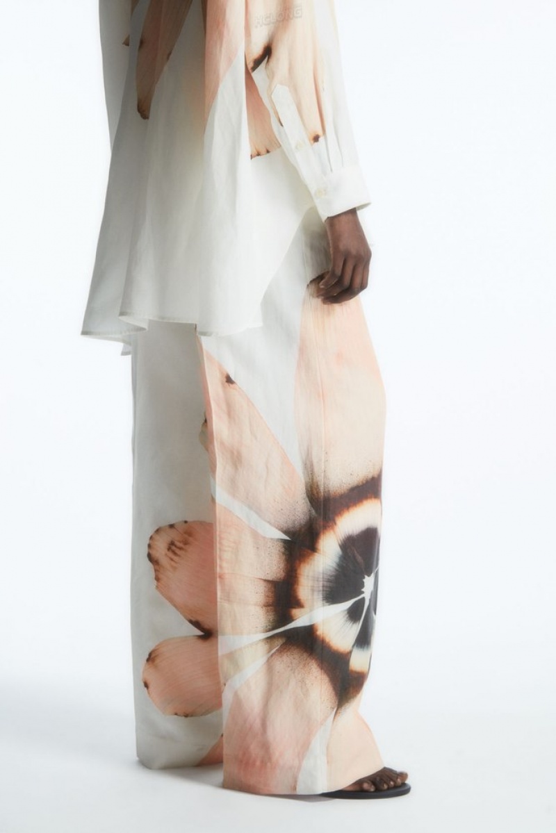 White / Floral COS Floral-Print Wide-Leg Pants Pants | MS89-V0DW