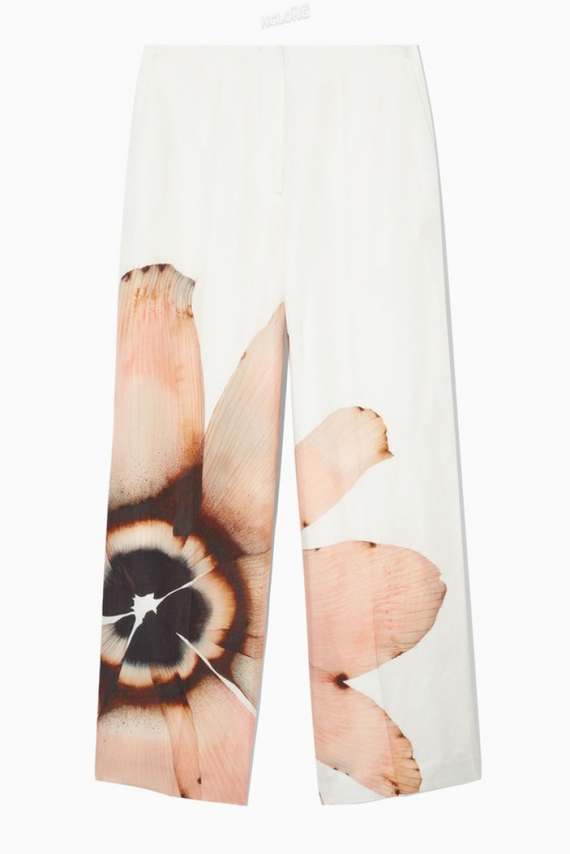 White / Floral COS Floral-Print Wide-Leg Pants Pants | MS89-V0DW