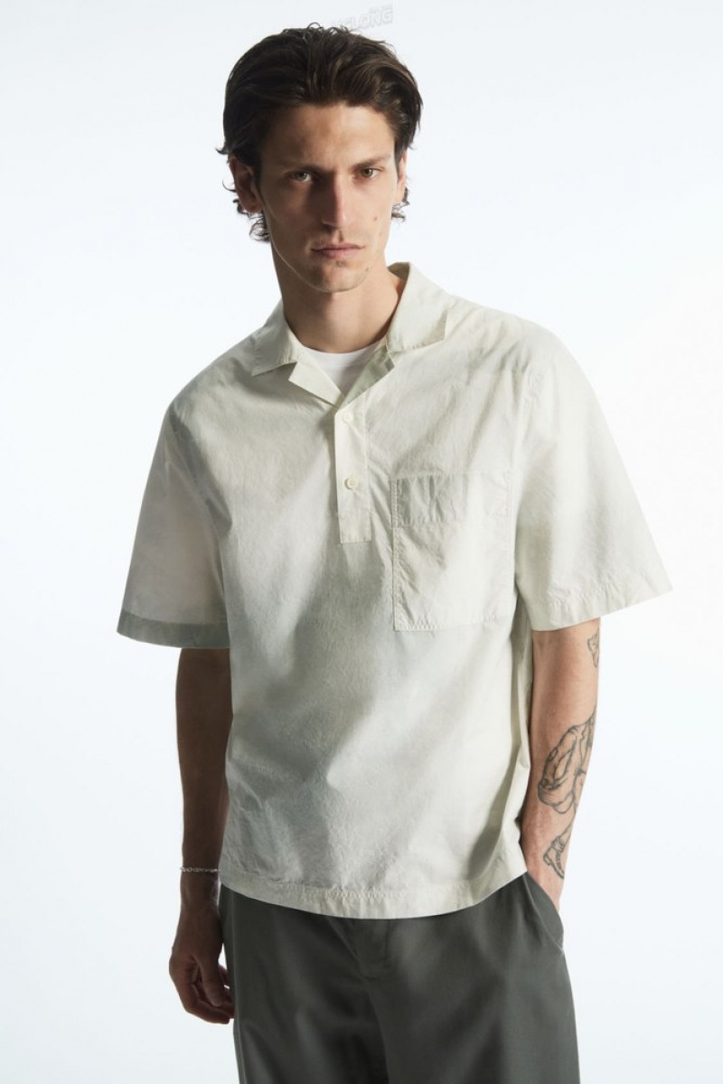 White / Green / Printed COS Printed Half-Placket Short-Sleeved Shirt Shirts | XM16-T5HC