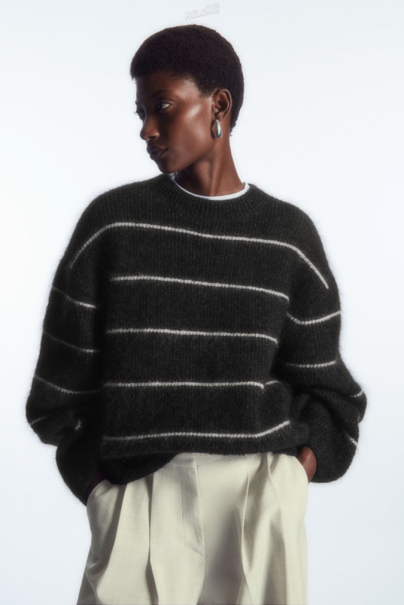 White / Striped COS Textured Mohair-Blend Sweater Sweaters & Cardigans | YW79-P9MB